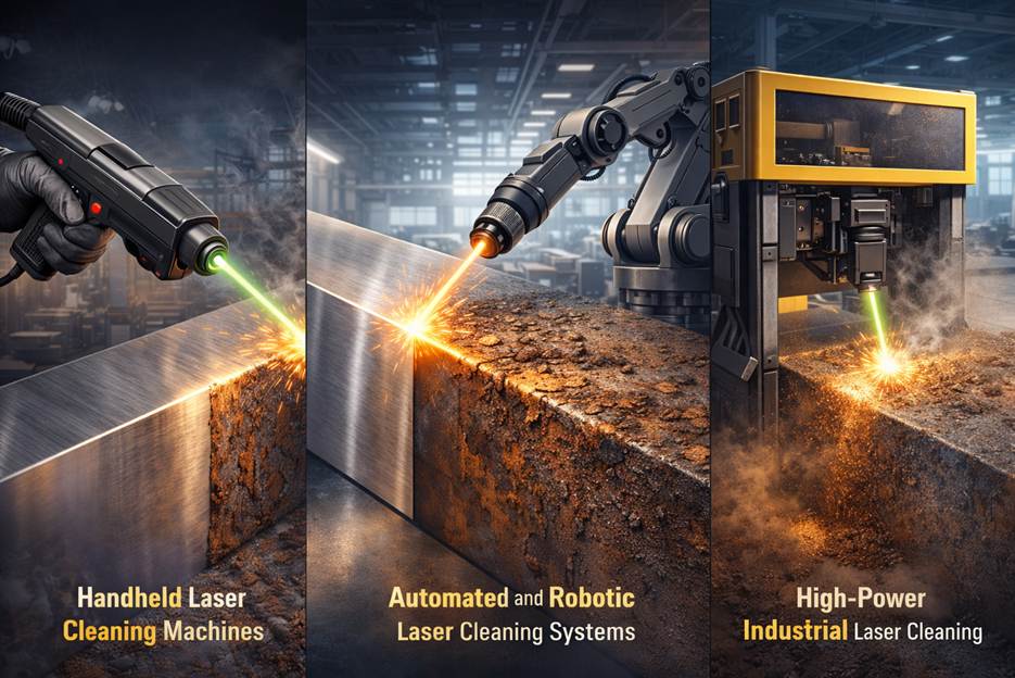 picture of 3 types of industrial laser cleaning machines
