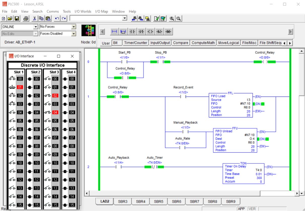 PLCLogix Lesson 4 online event recorder after additional event values have been entered