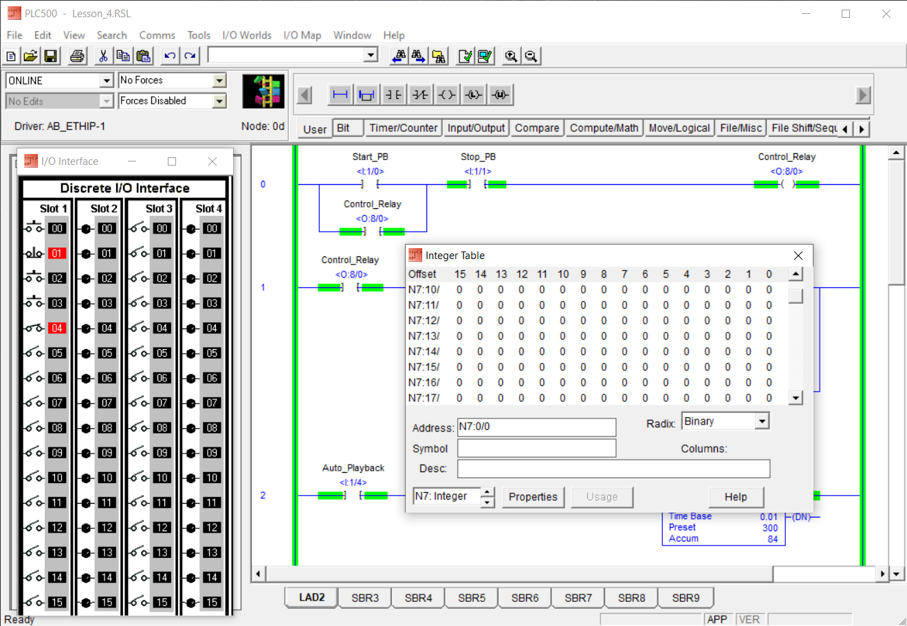 PLCLogix Lesson 4 automatic playback with the N7 integer table unloading remaining FIFO event values