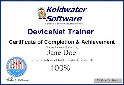 DeviceNet training certificate